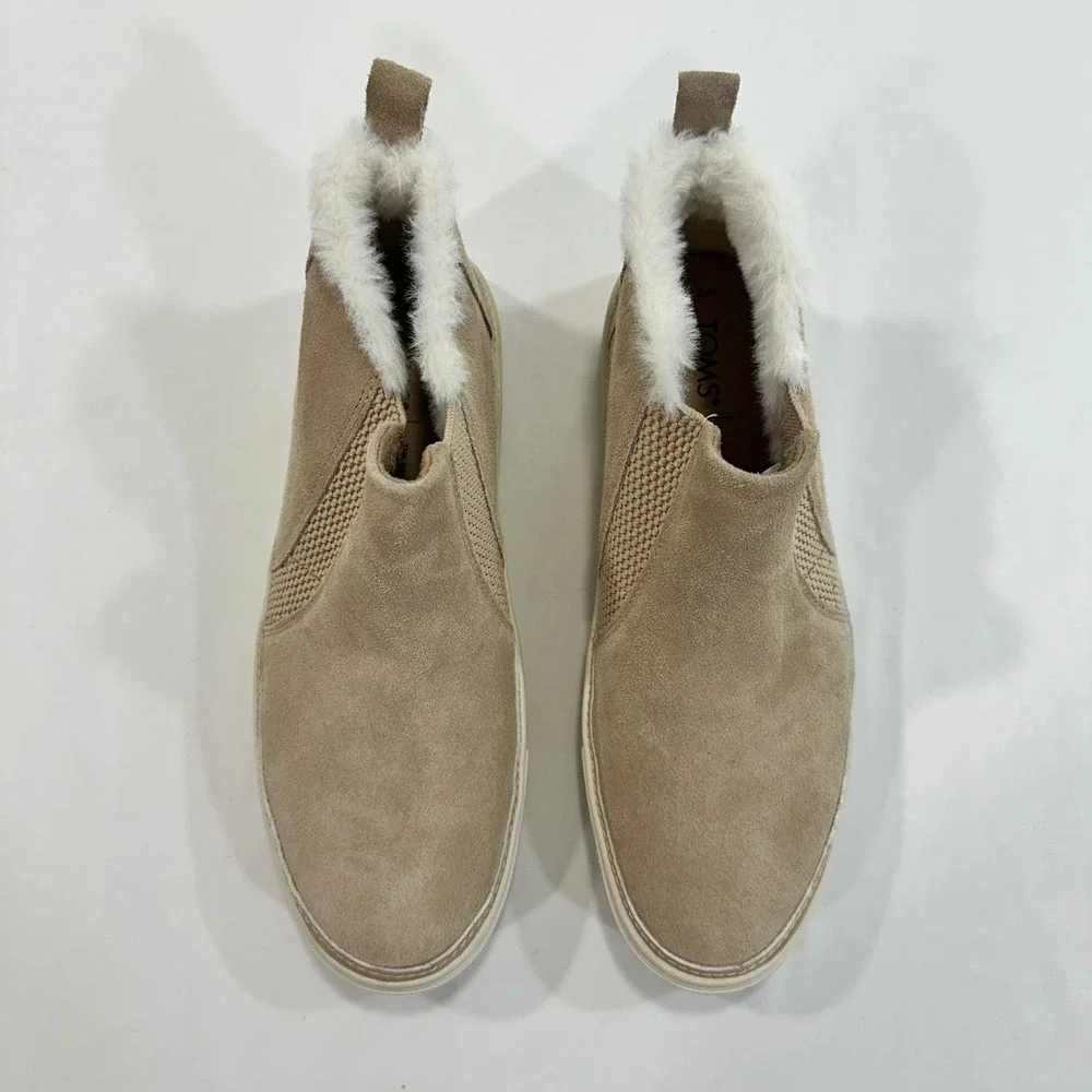 TOMS Jutti Neat Suede Slip On Sneakers Womens 7 Tan Faux Fur Lining | Cozy Core